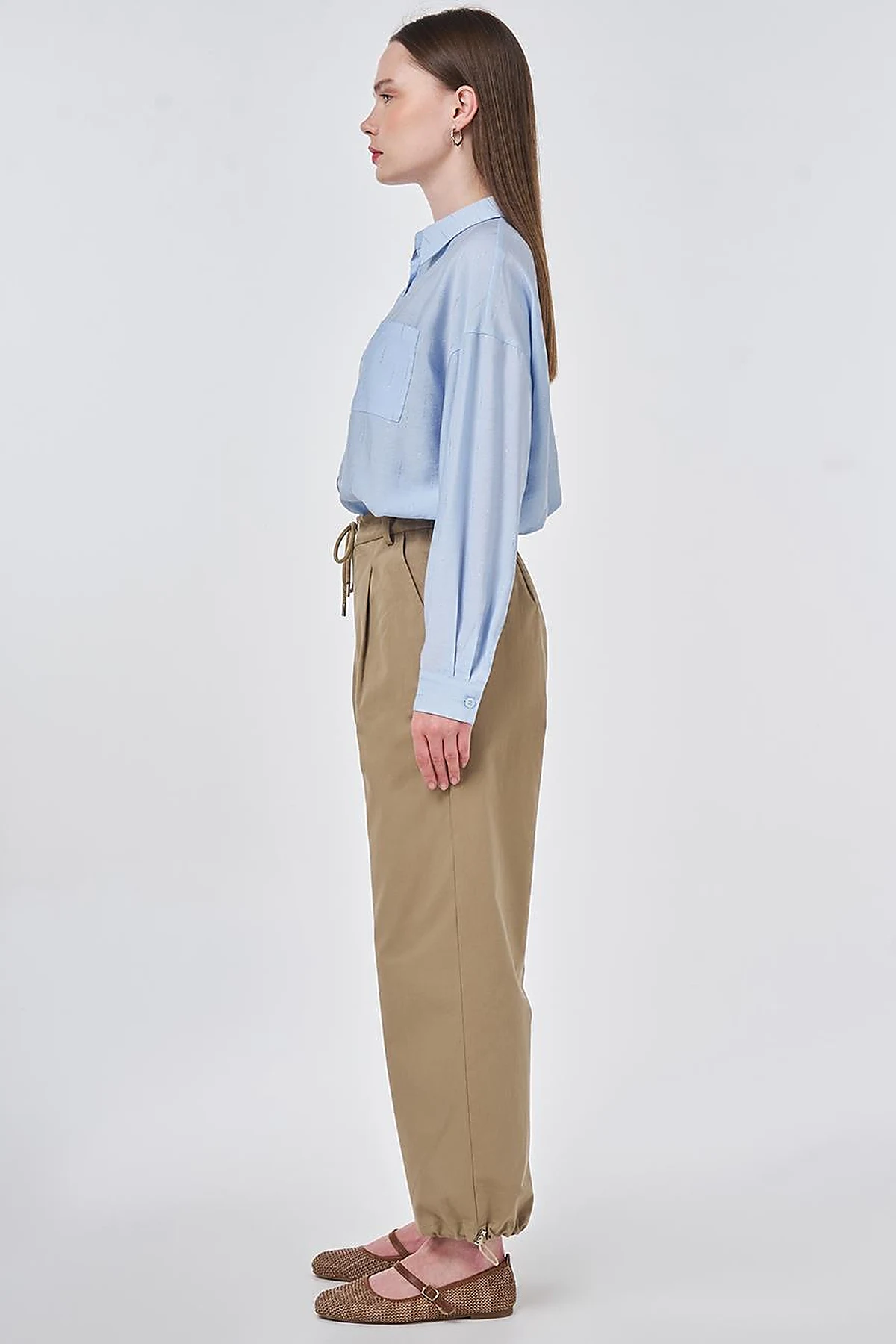 High Waist Cargo Pocket Trousers Dark Brown