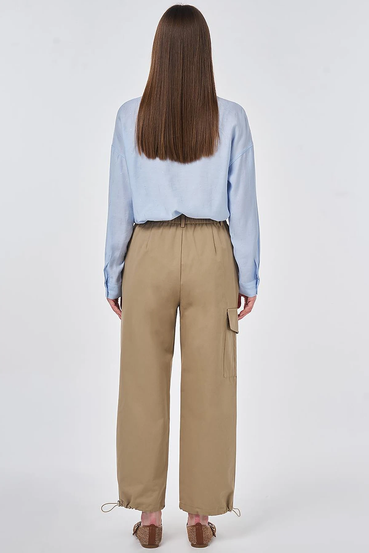 High Waist Cargo Pocket Trousers Dark Brown