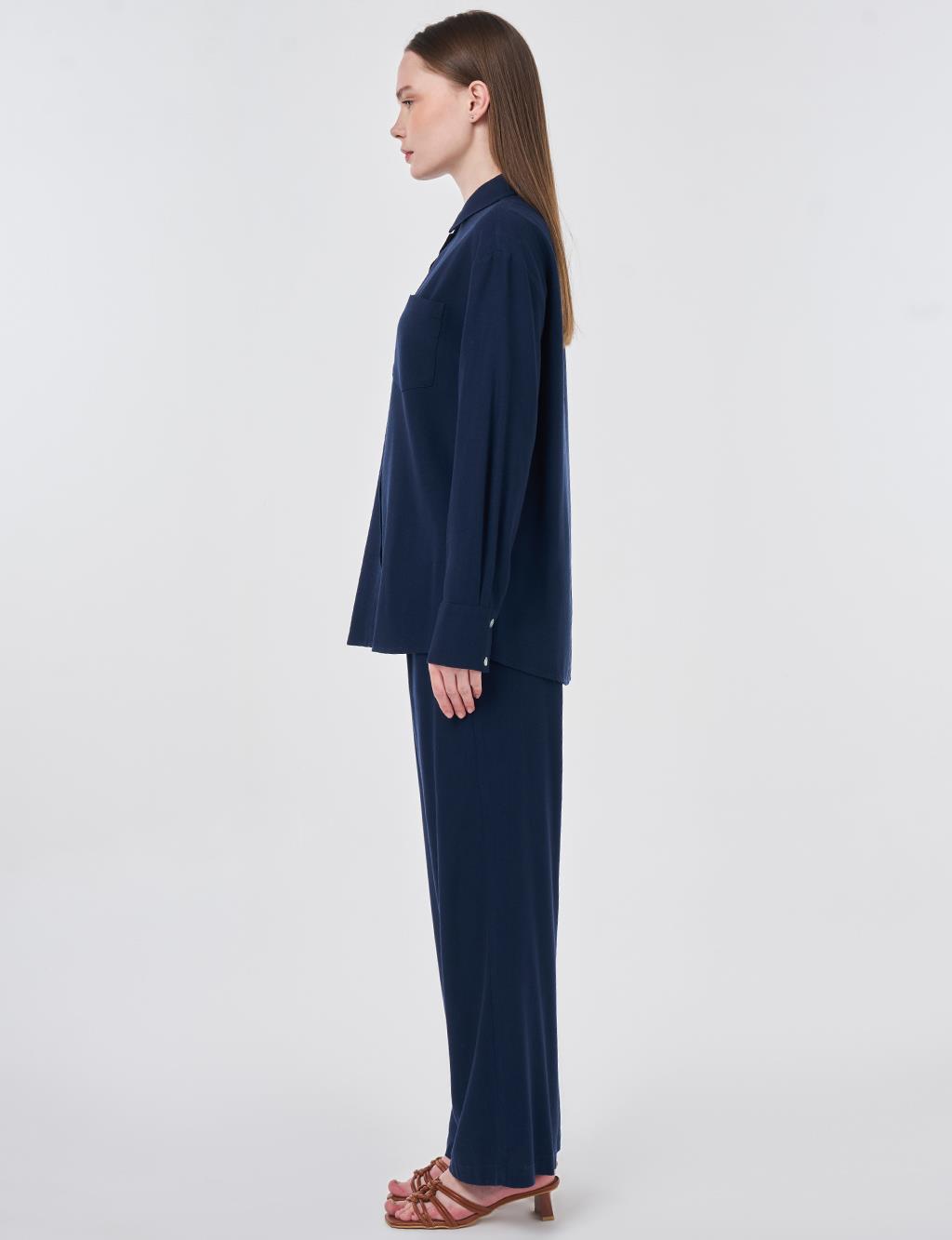 Linen Viscose Two-Piece Set – Dark Navy 