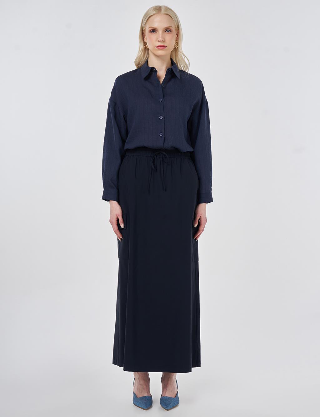 Cargo Pocket Rayon Skirt – Dark Navy 
