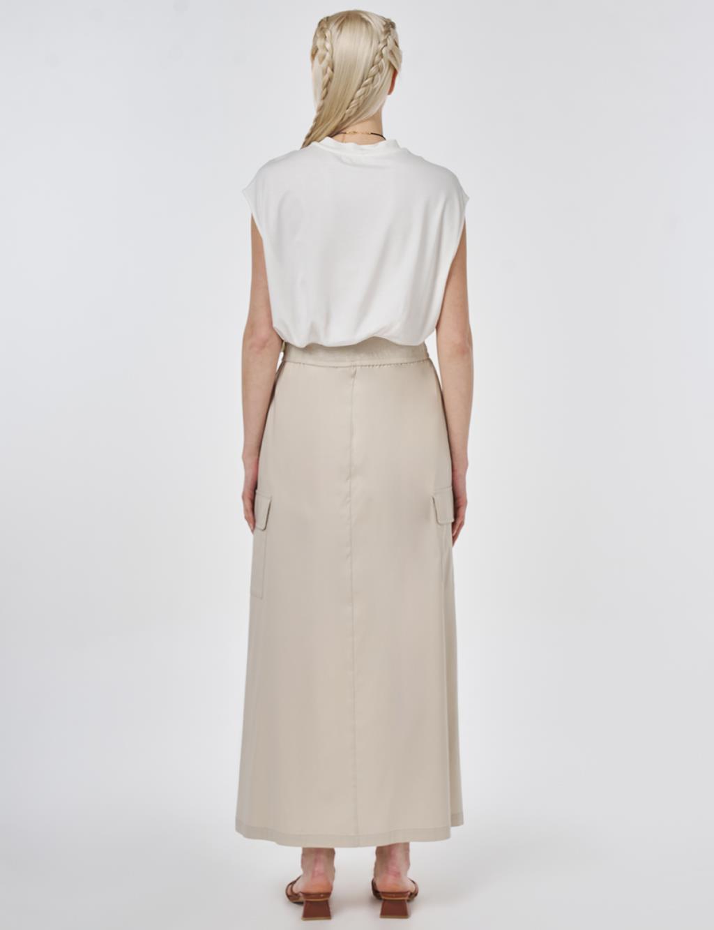 Cargo Pocket Rayon Skirt – Stone