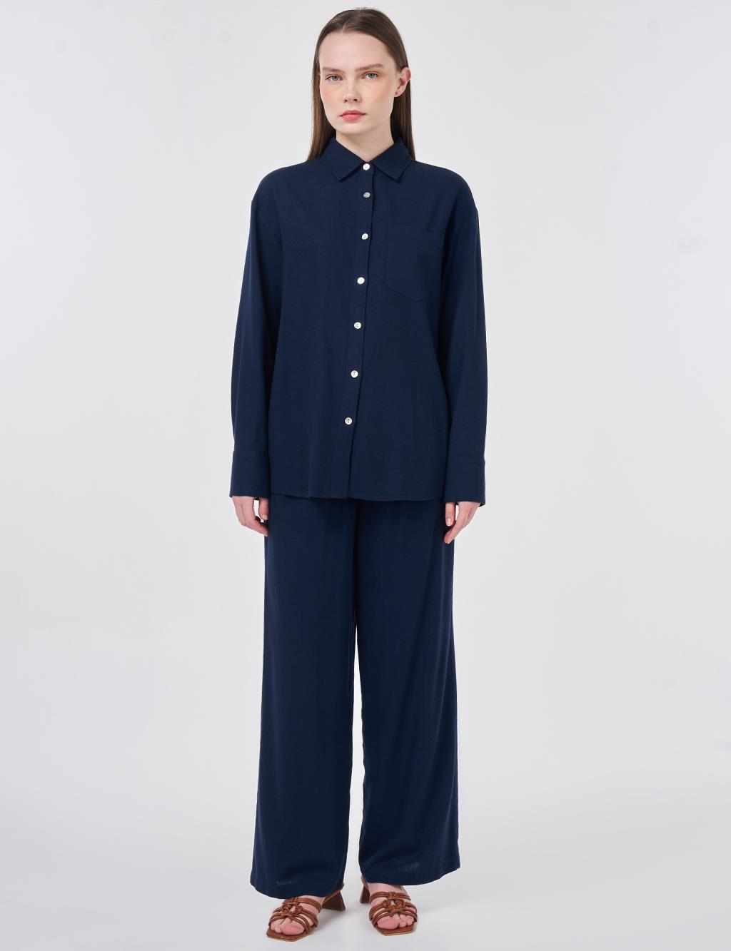 Linen Viscose Two-Piece Set – Dark Navy 