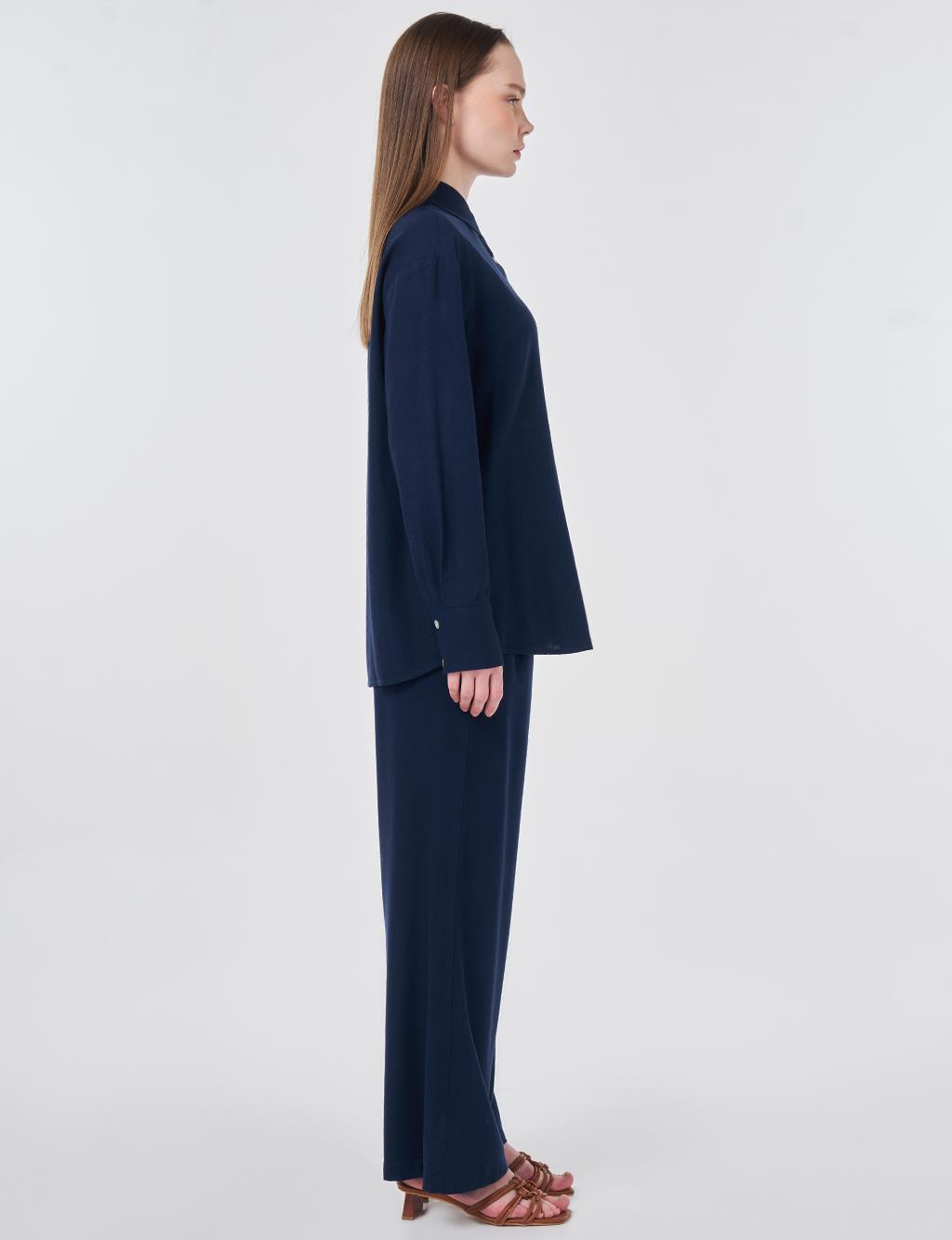 Linen Viscose Two-Piece Set – Dark Navy 