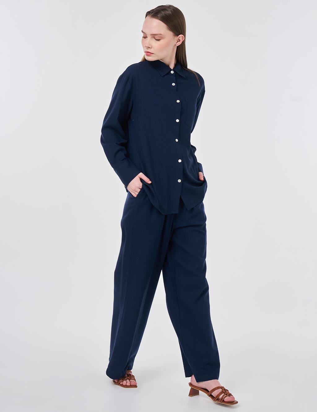 Linen Viscose Two-Piece Set – Dark Navy 