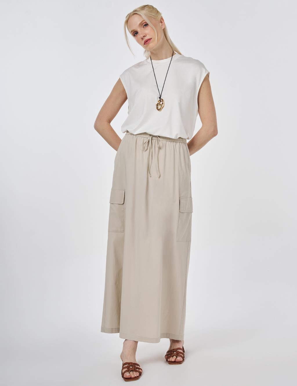 Cargo Pocket Rayon Skirt – Stone