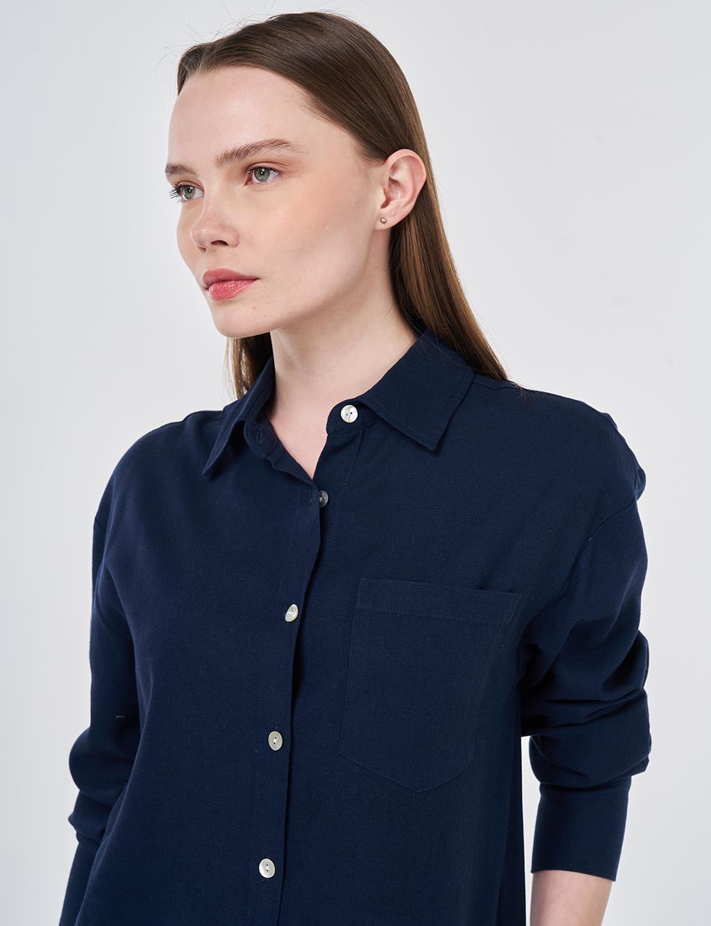 Linen Viscose Two-Piece Set – Dark Navy 