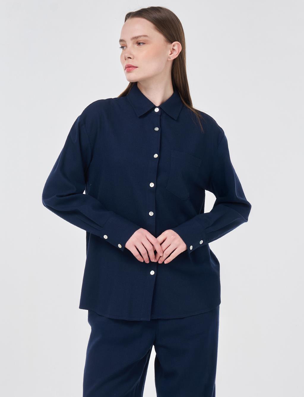 Linen Viscose Two-Piece Set – Dark Navy 