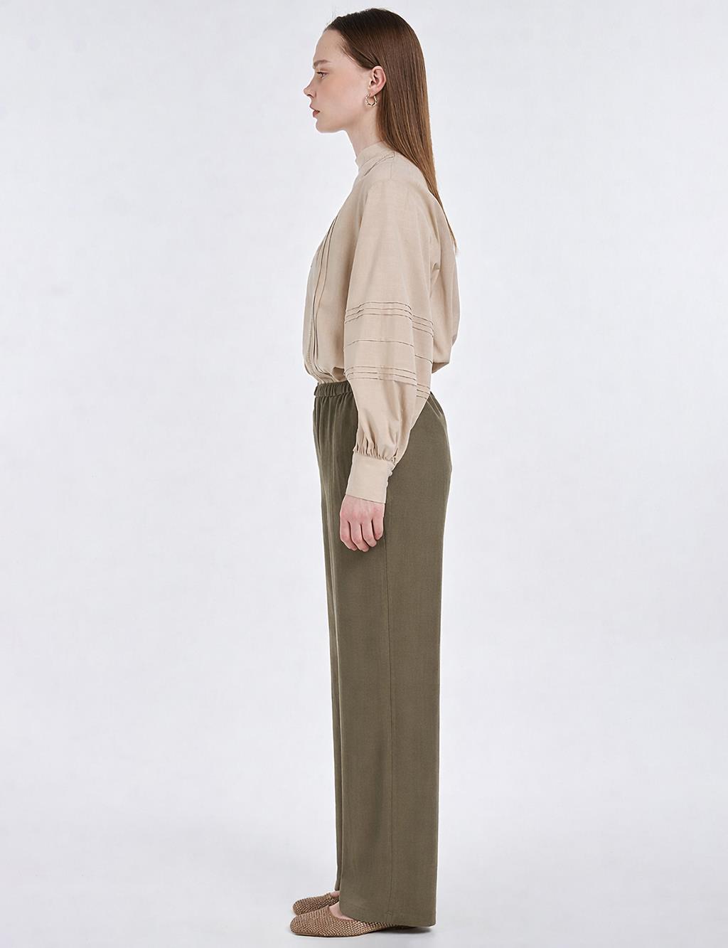 Relaxed Fit Rayon Trousers – Khaki 