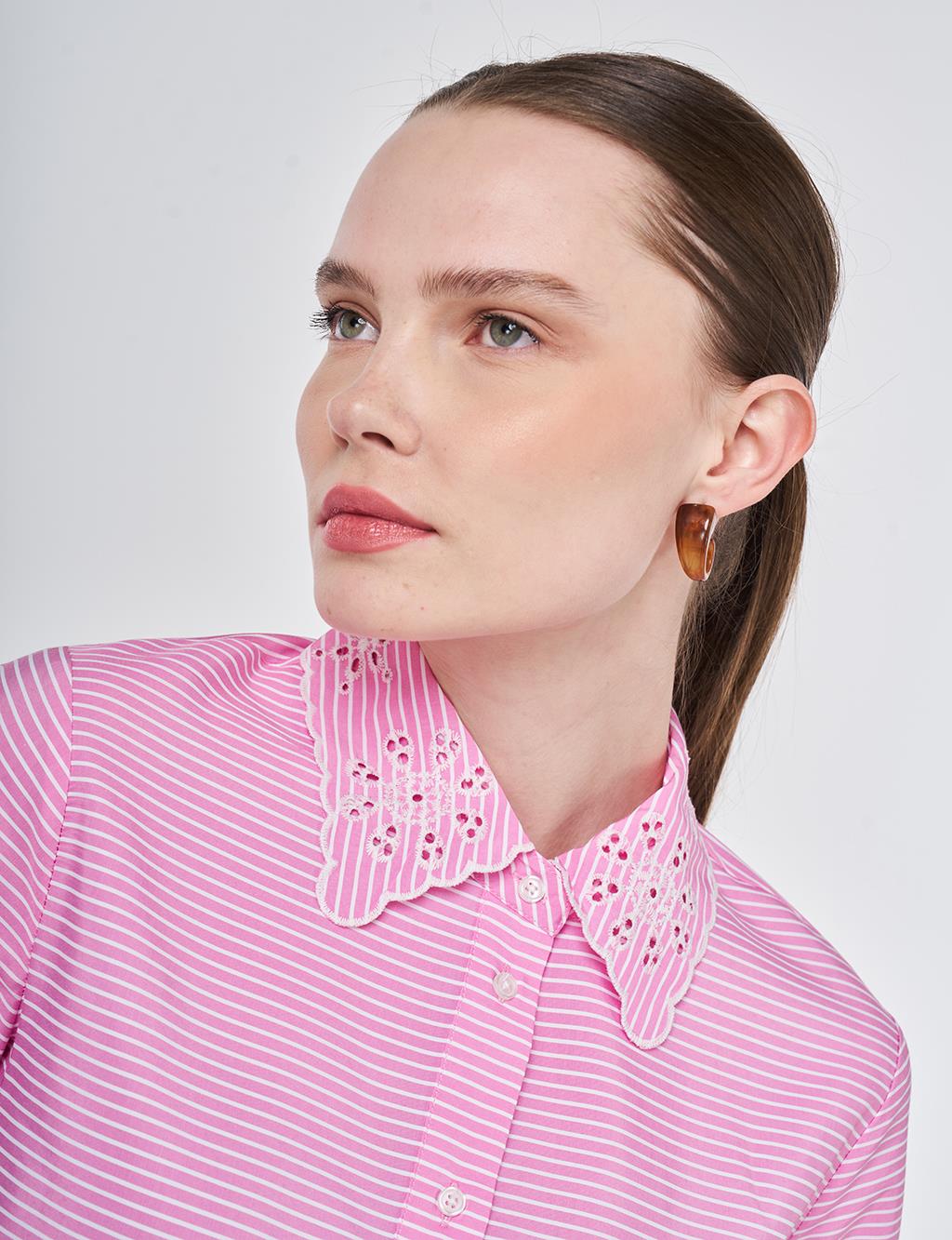 Laser-Cut Cotton Blouse – Pink 