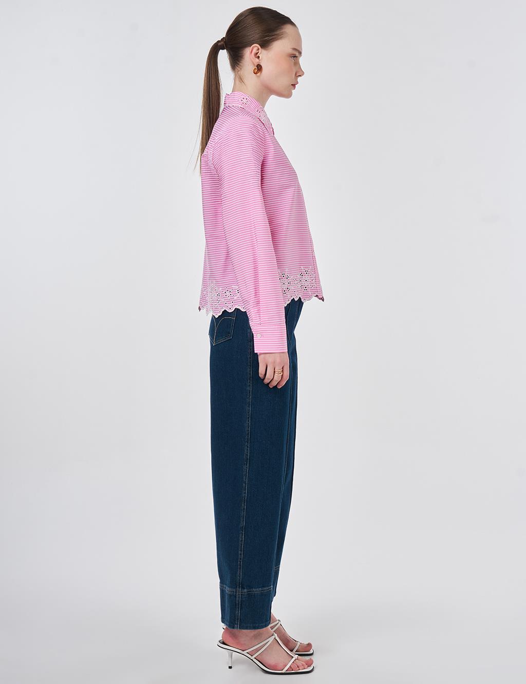 Laser-Cut Cotton Blouse – Pink 