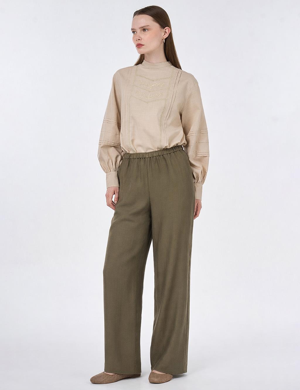 Relaxed Fit Rayon Trousers – Khaki 