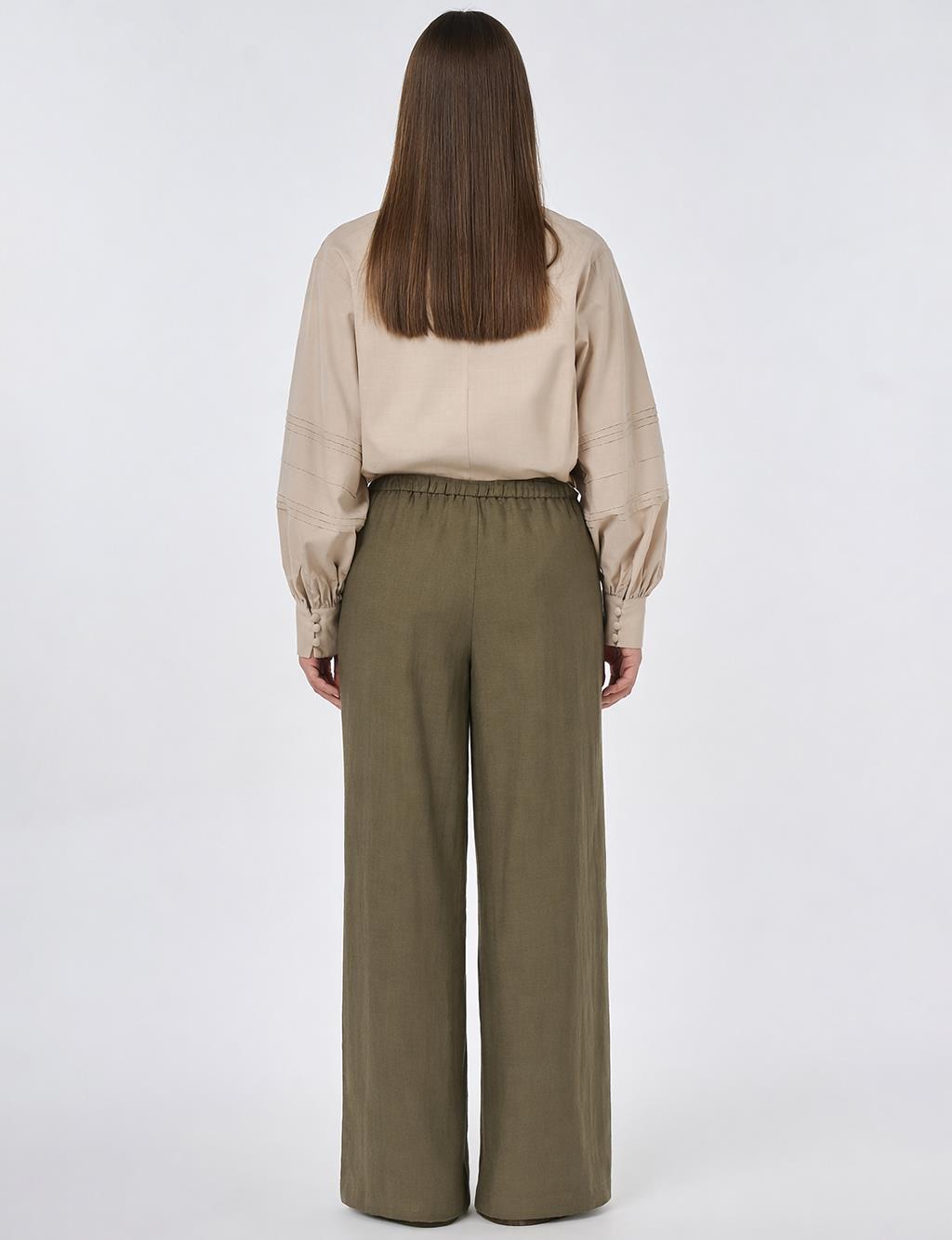 Relaxed Fit Rayon Trousers – Khaki 