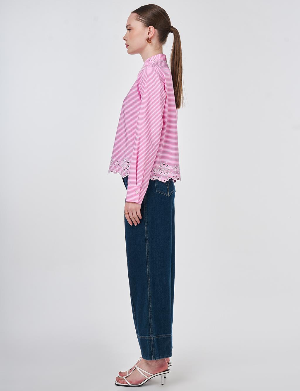 Laser-Cut Cotton Blouse – Pink 