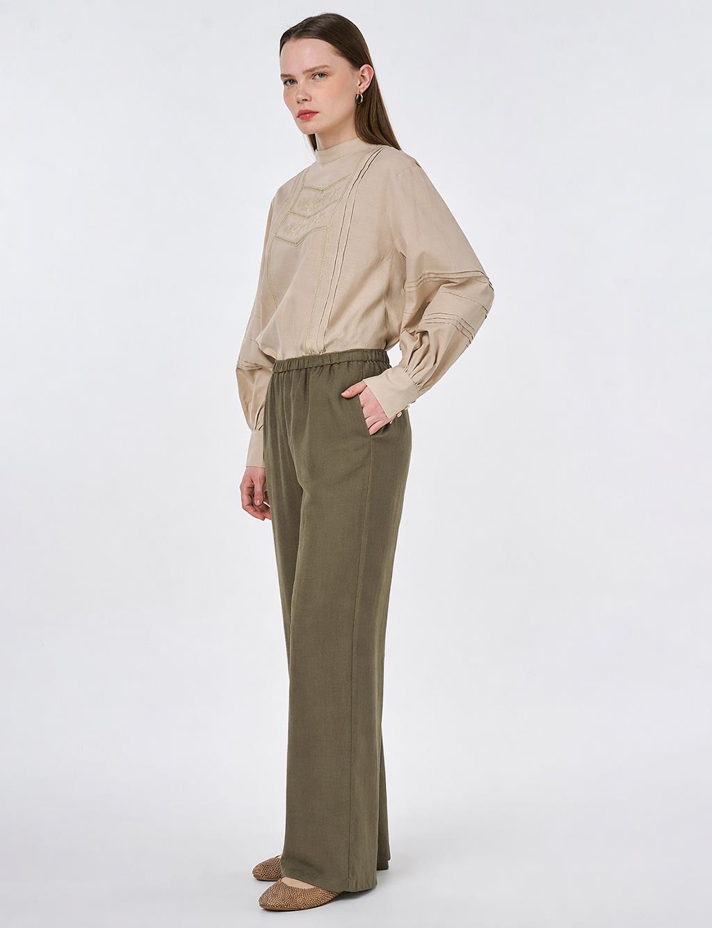 Relaxed Fit Rayon Trousers – Khaki 