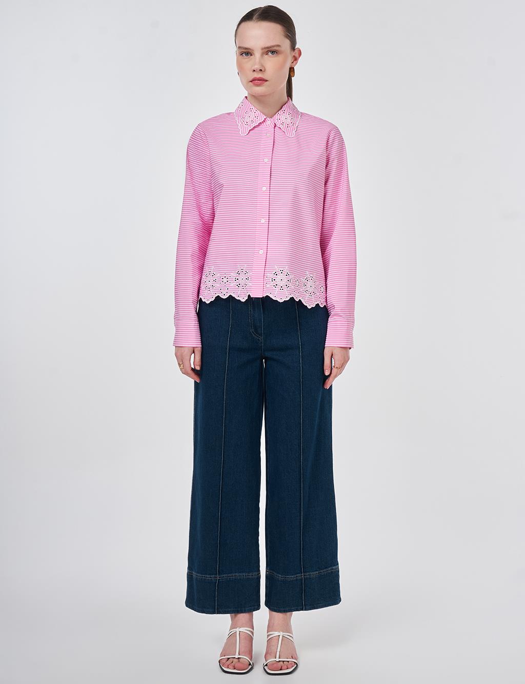 Laser-Cut Cotton Blouse – Pink 