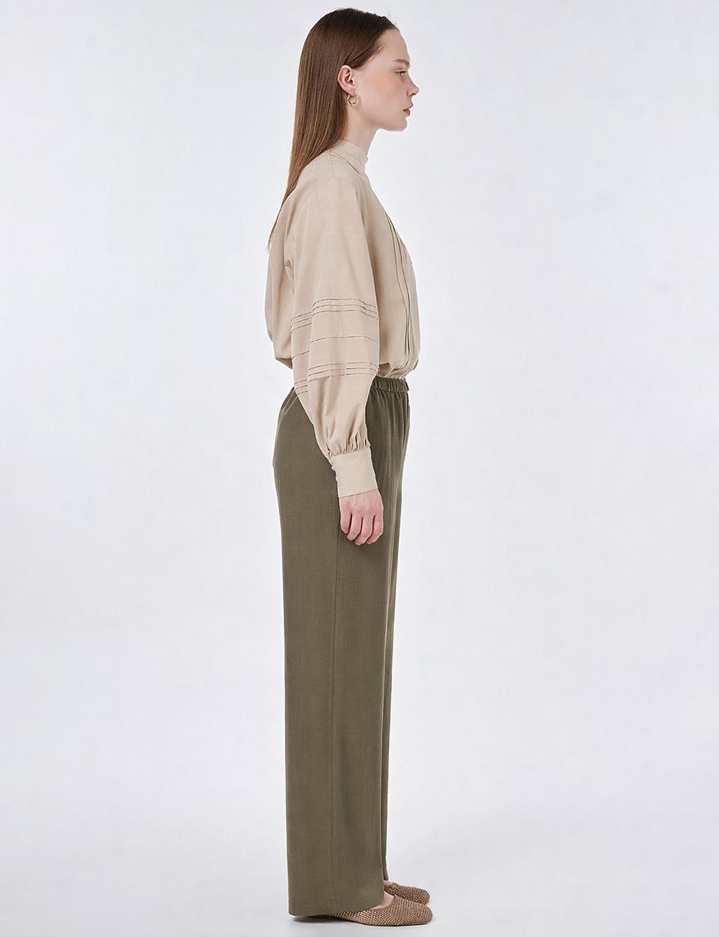 Relaxed Fit Rayon Trousers – Khaki 