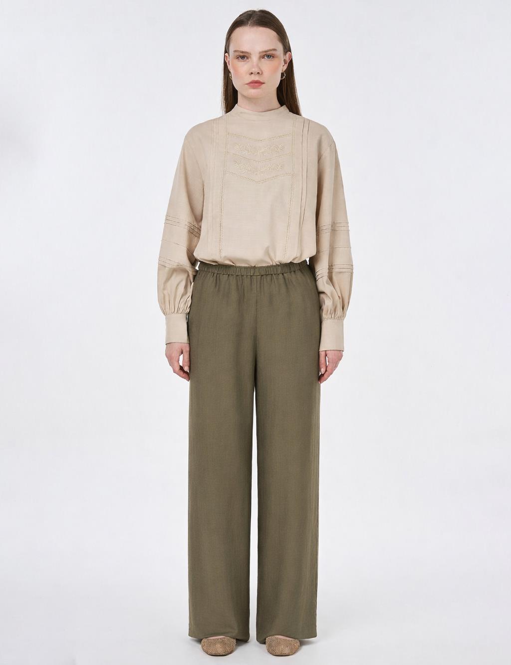 Relaxed Fit Rayon Trousers – Khaki 