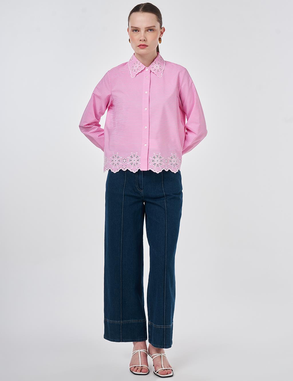 Laser-Cut Cotton Blouse – Pink 