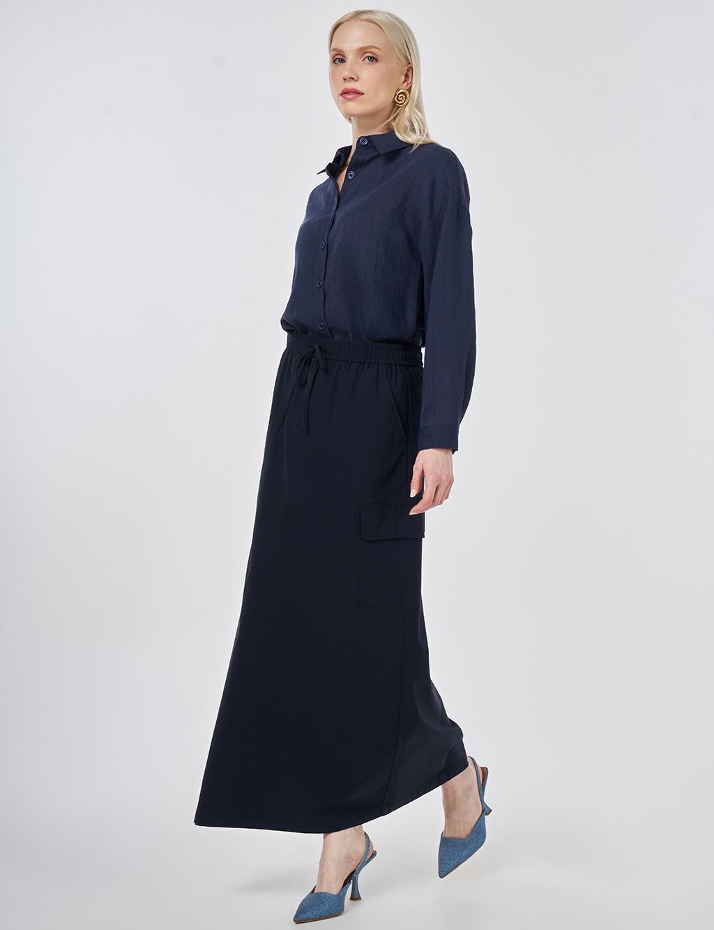 Cargo Pocket Rayon Skirt – Dark Navy 