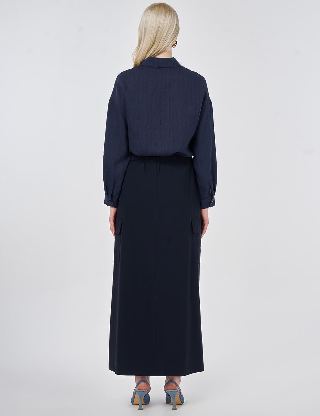 Cargo Pocket Rayon Skirt – Dark Navy 