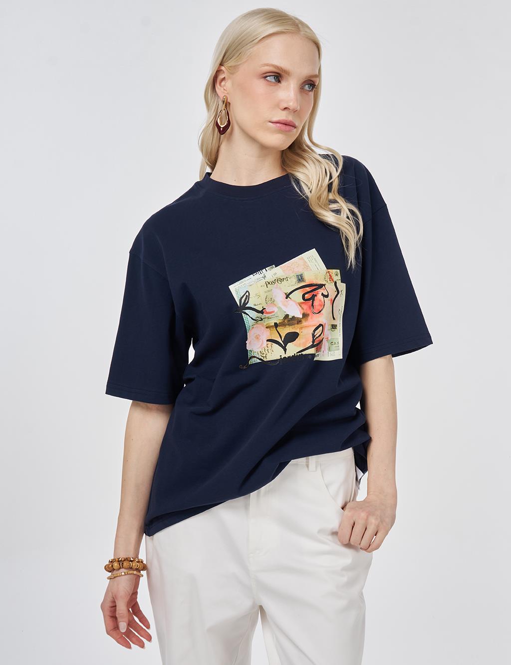 Print Detail T-shirt, Dark Navy