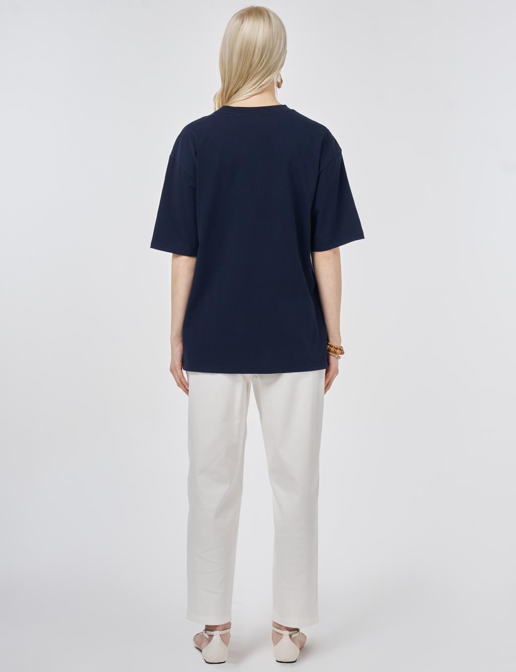 Print Detail T-shirt, Dark Navy