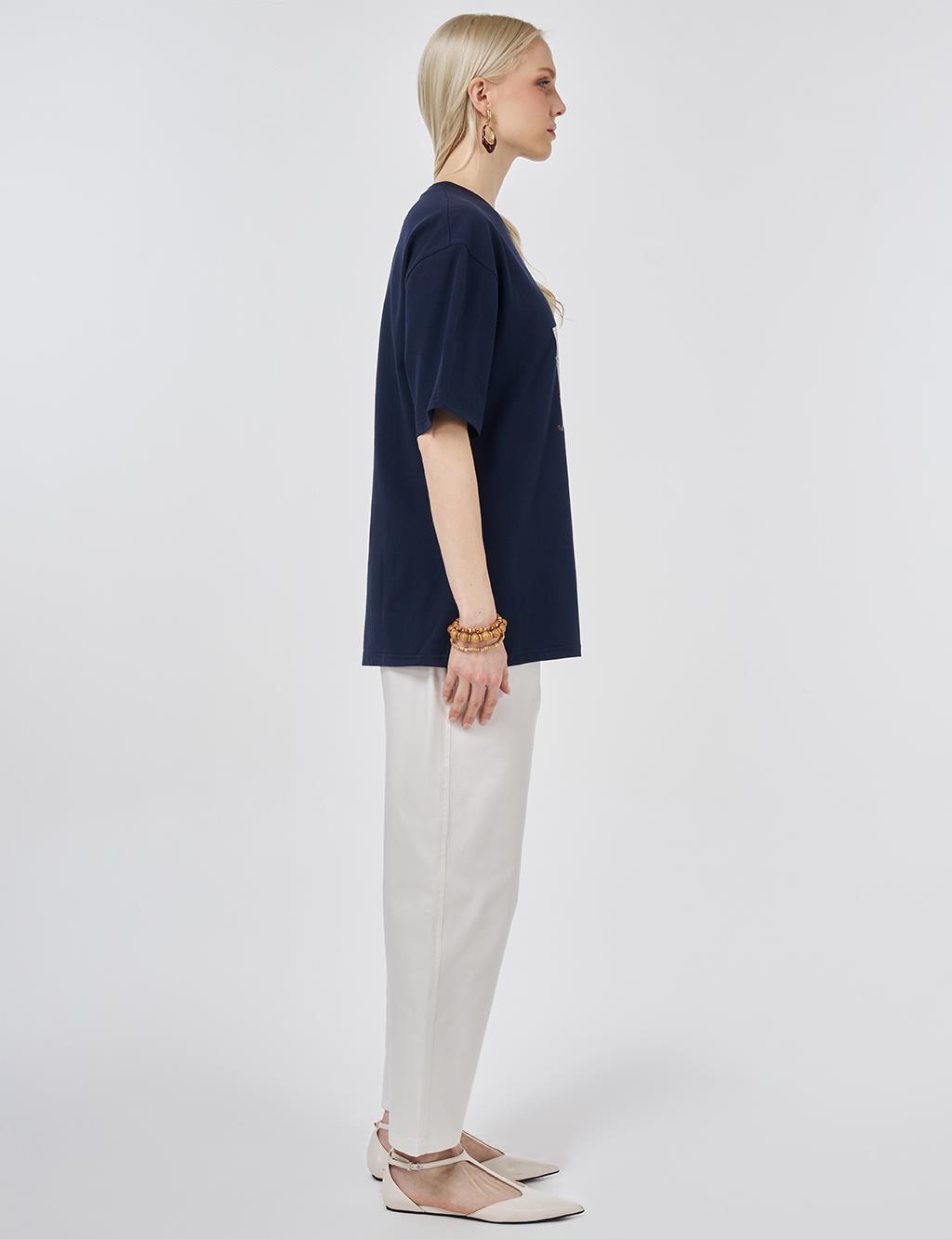 Print Detail T-shirt, Dark Navy