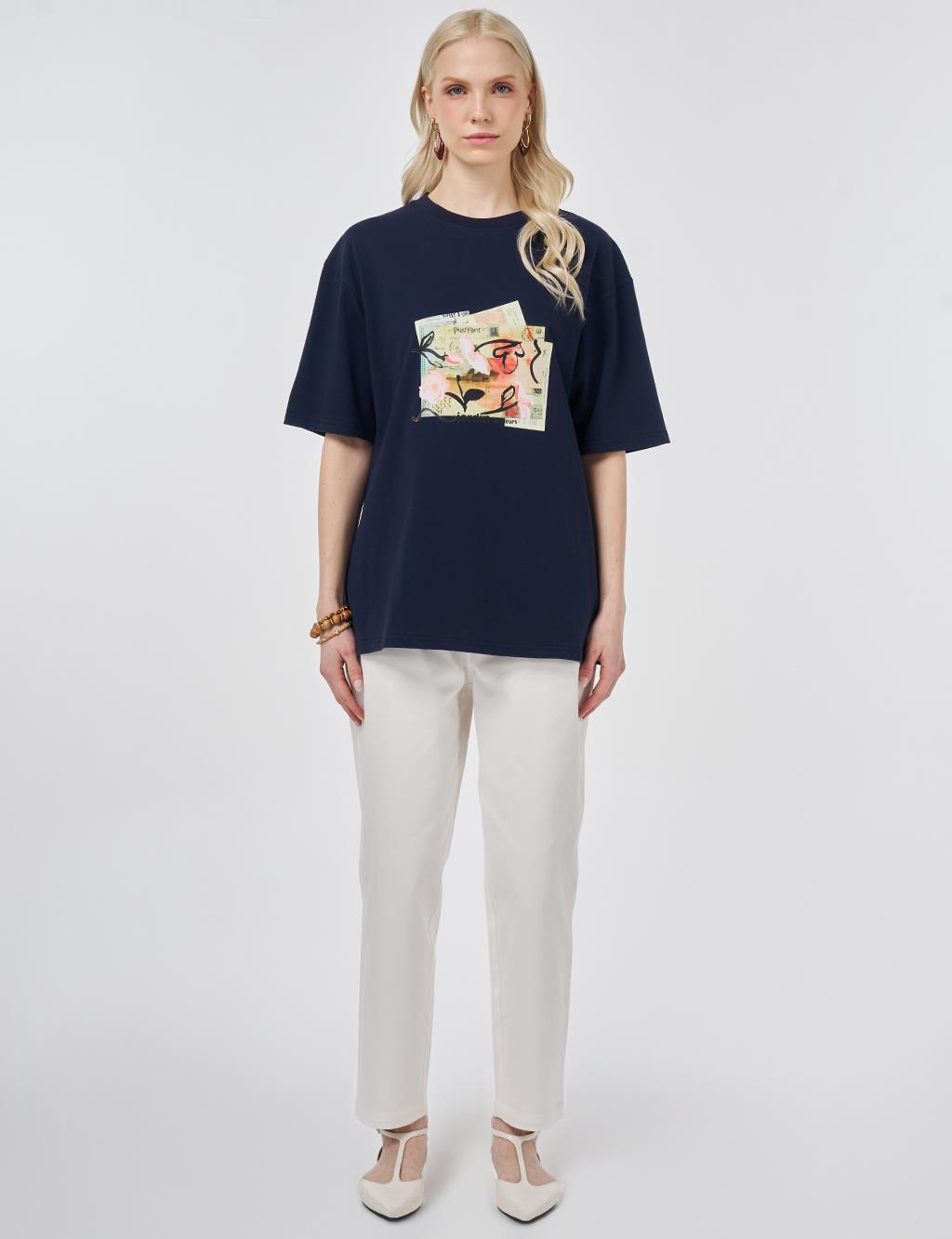 Print Detail T-shirt, Dark Navy