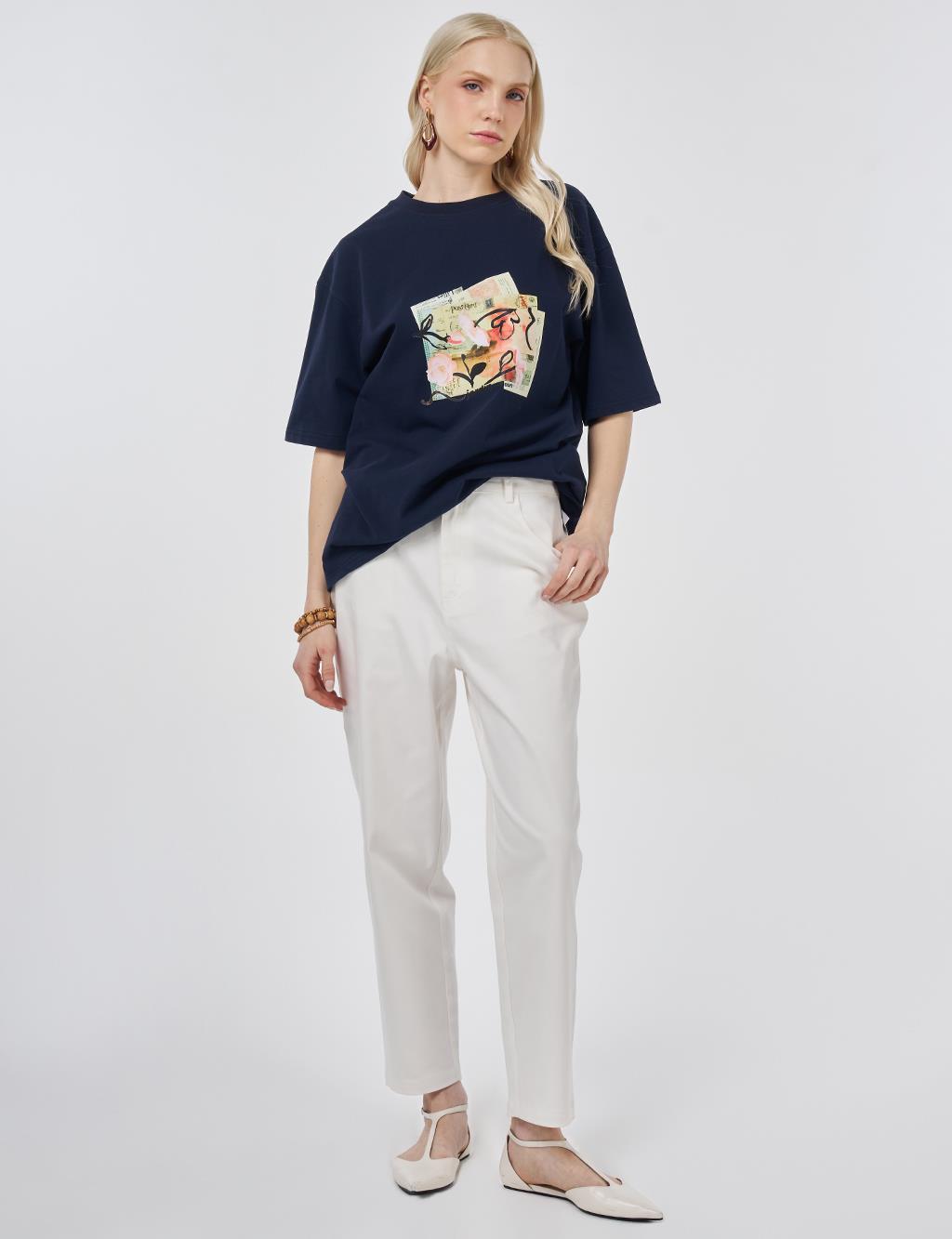 Print Detail T-shirt, Dark Navy