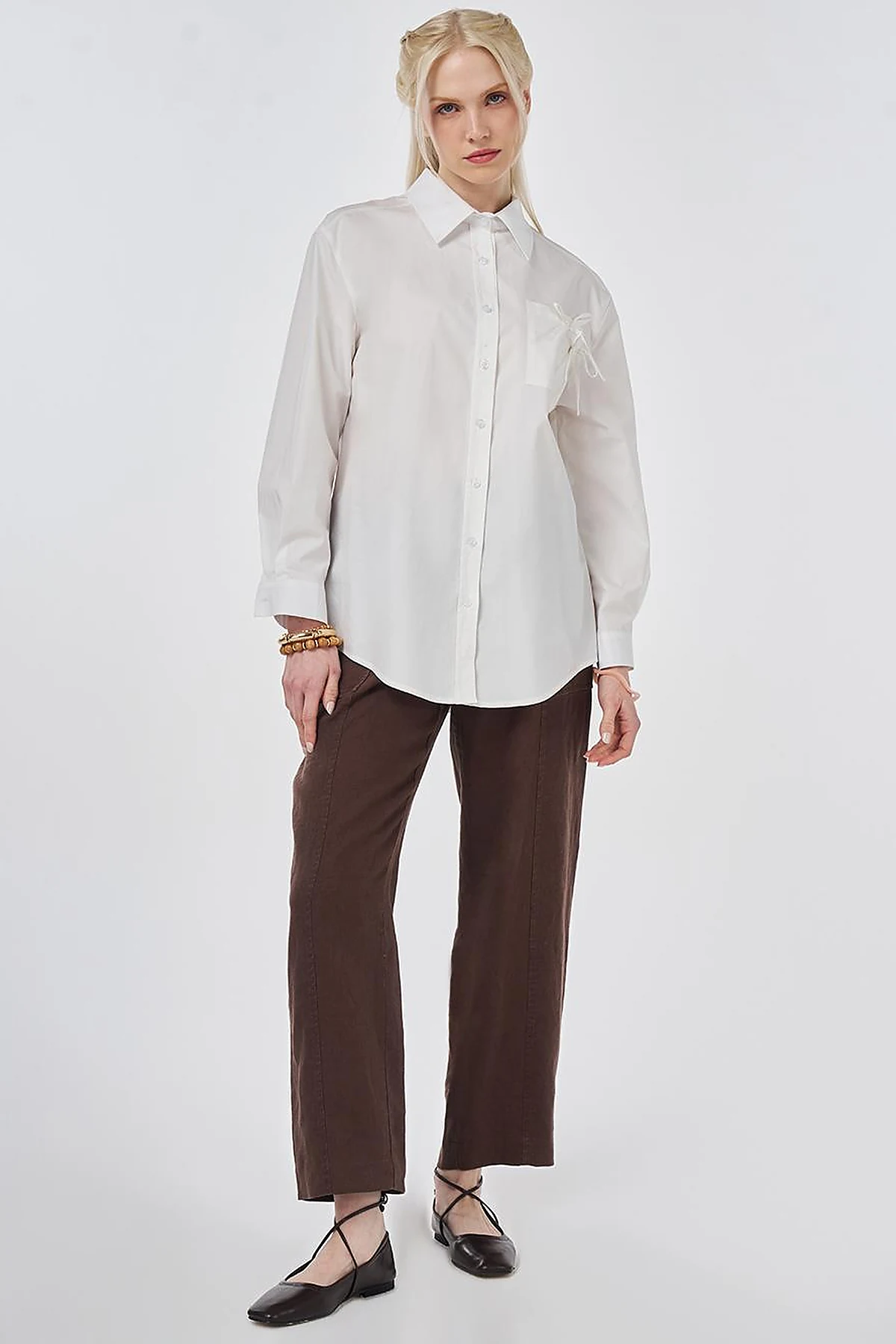 100% Cotton Bow-Detail Blouse Optic White