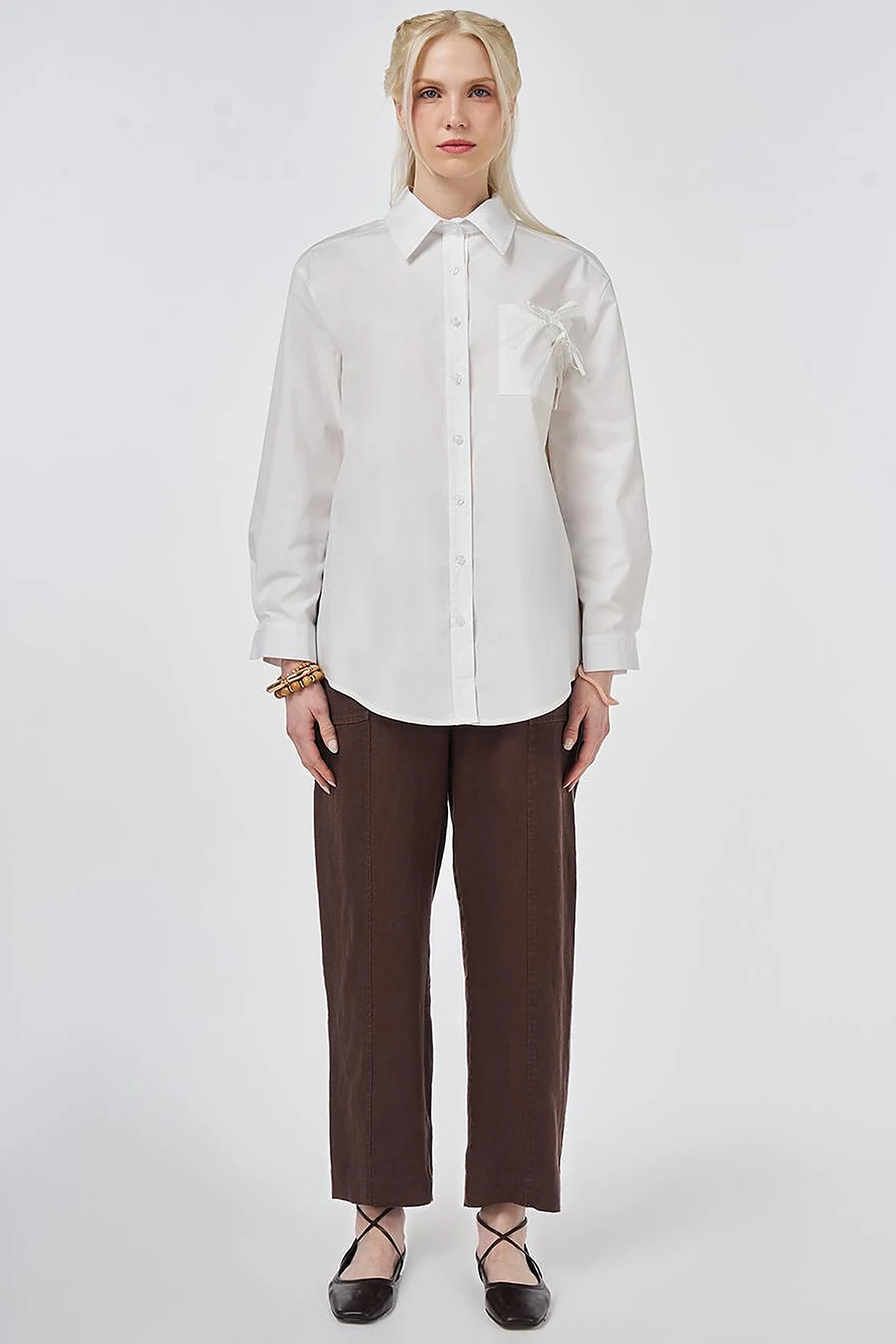 100% Cotton Bow-Detail Blouse Optic White