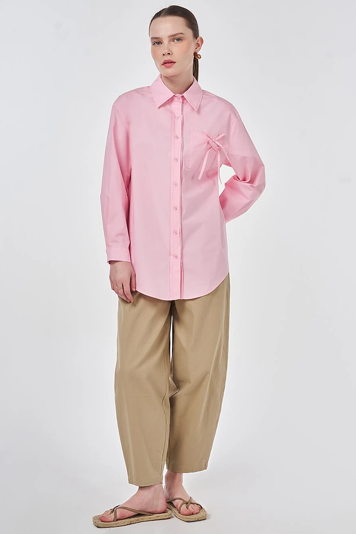 100% Cotton Bow-Detail Blouse Candy Pink