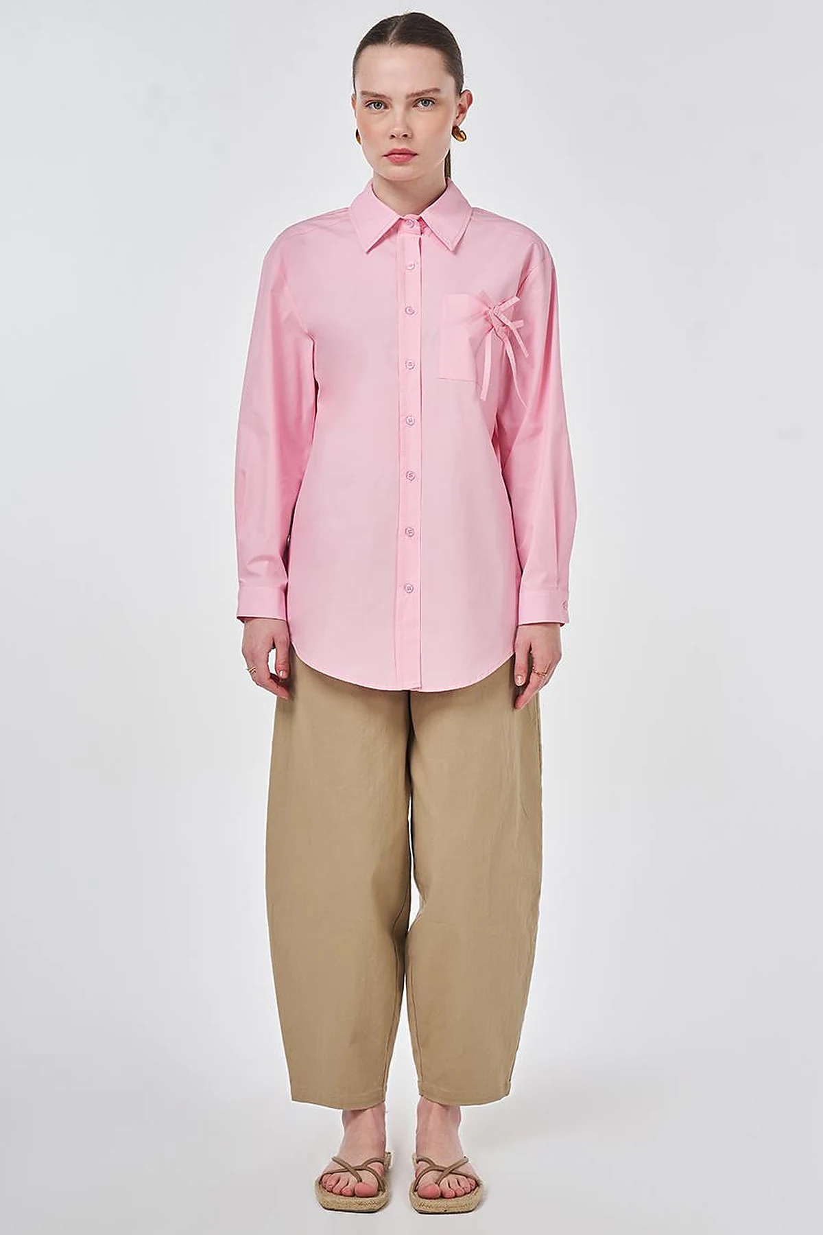 100% Cotton Bow-Detail Blouse Candy Pink