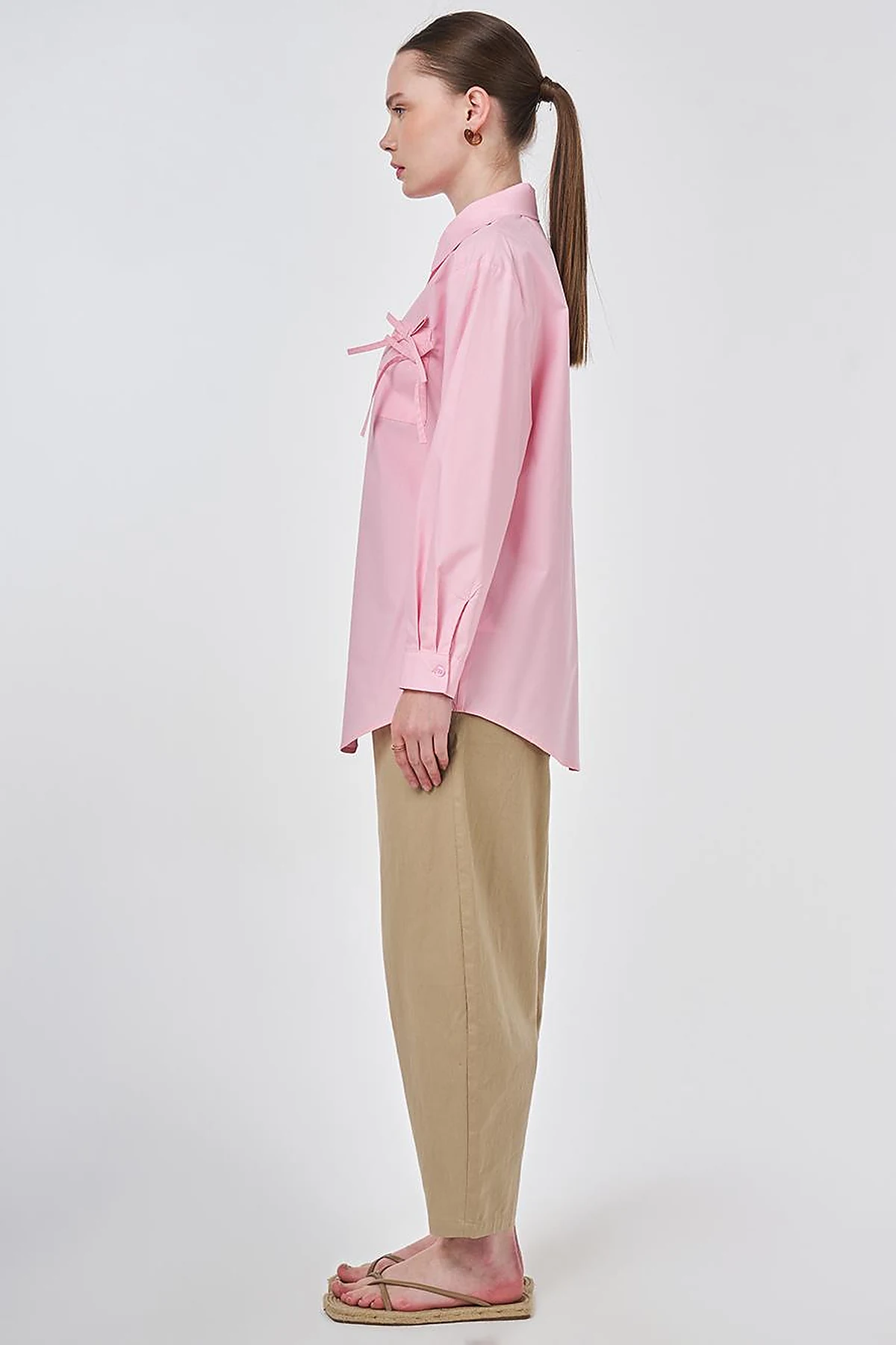 100% Cotton Bow-Detail Blouse Candy Pink