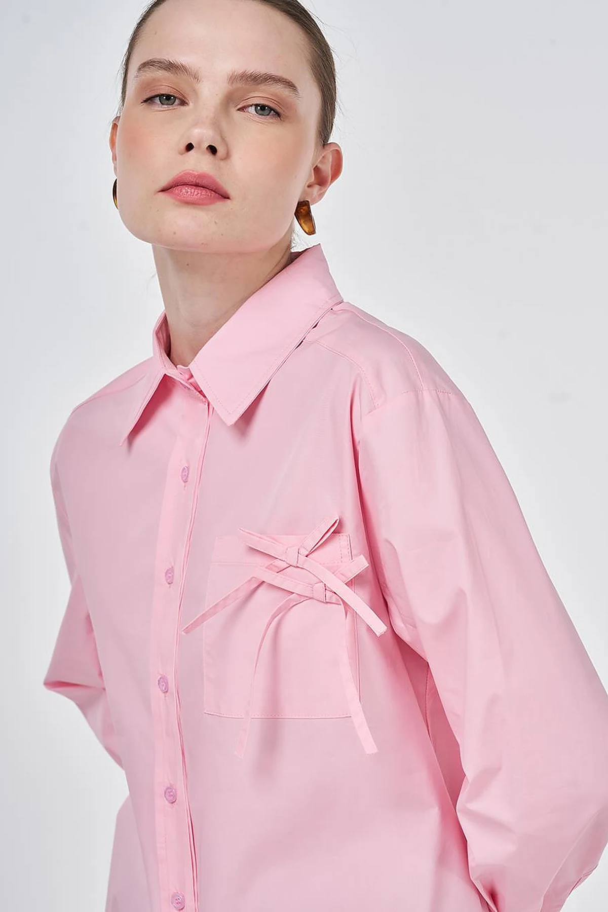 100% Cotton Bow-Detail Blouse Candy Pink