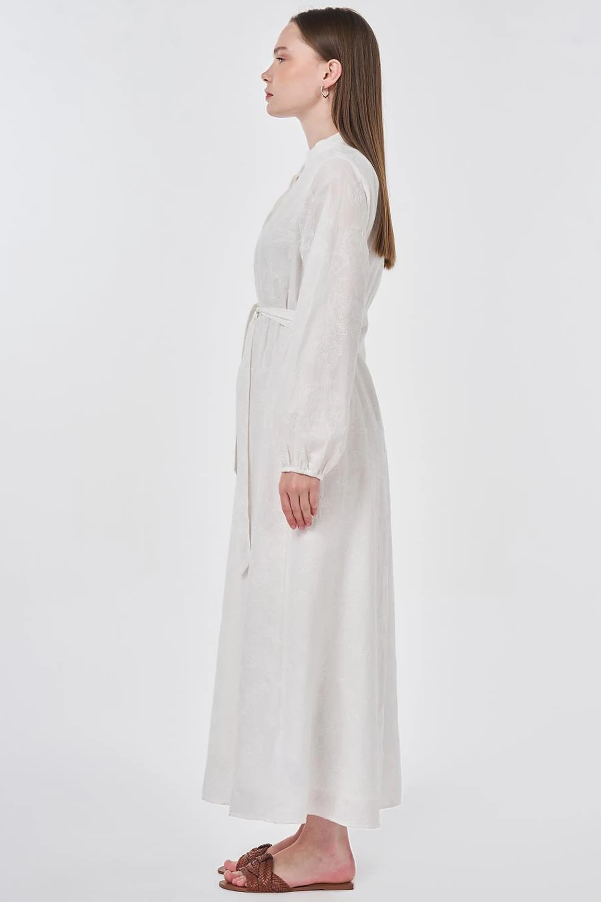 100% Cotton Embroidered Dress, Ecru