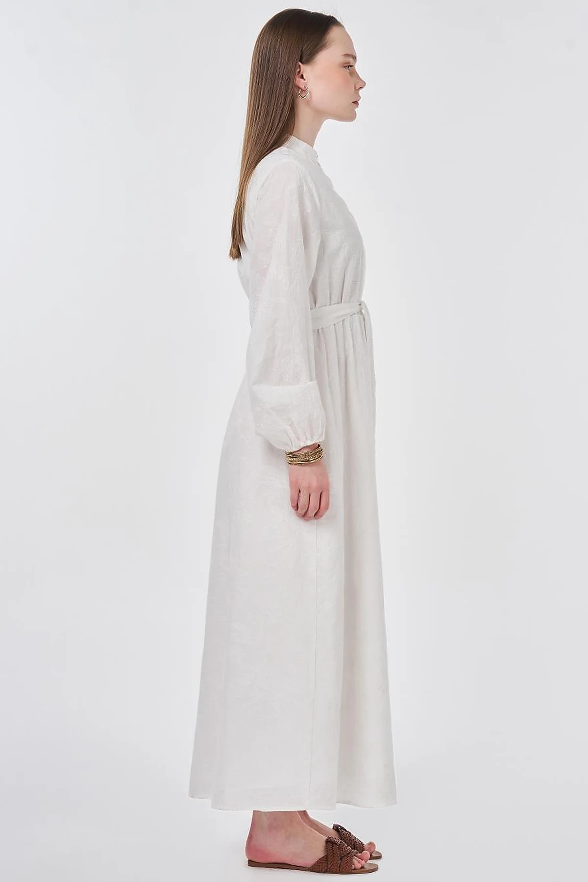 100% Cotton Embroidered Dress, Ecru