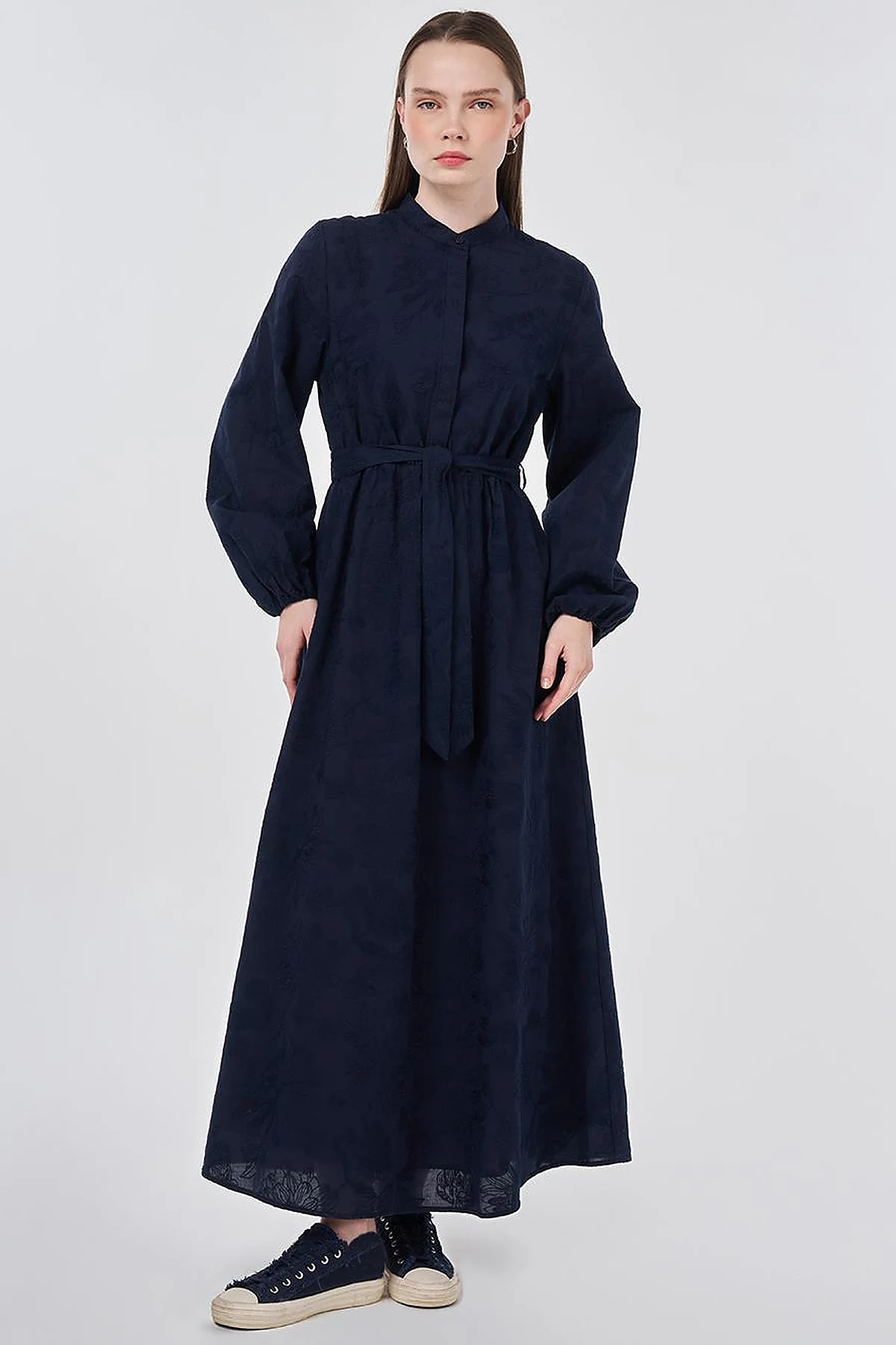 100% Cotton Embroidered Dress, Dark Navy
