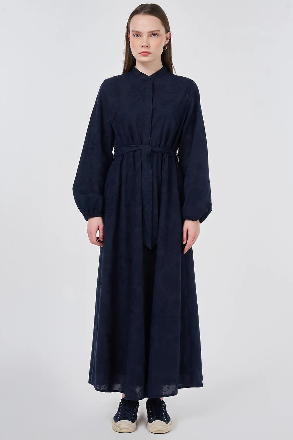 100% Cotton Embroidered Dress, Dark Navy