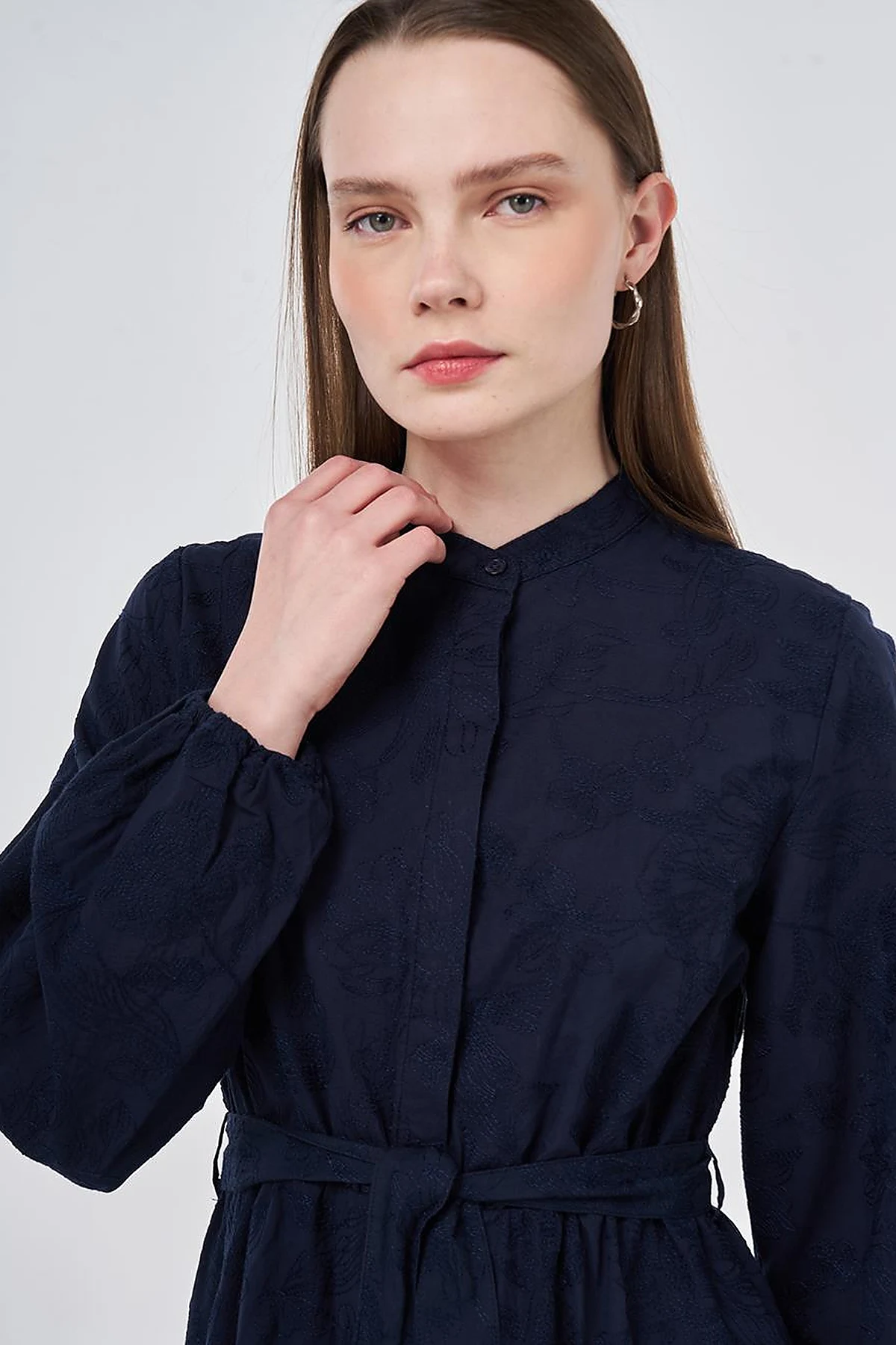100% Cotton Embroidered Dress, Dark Navy