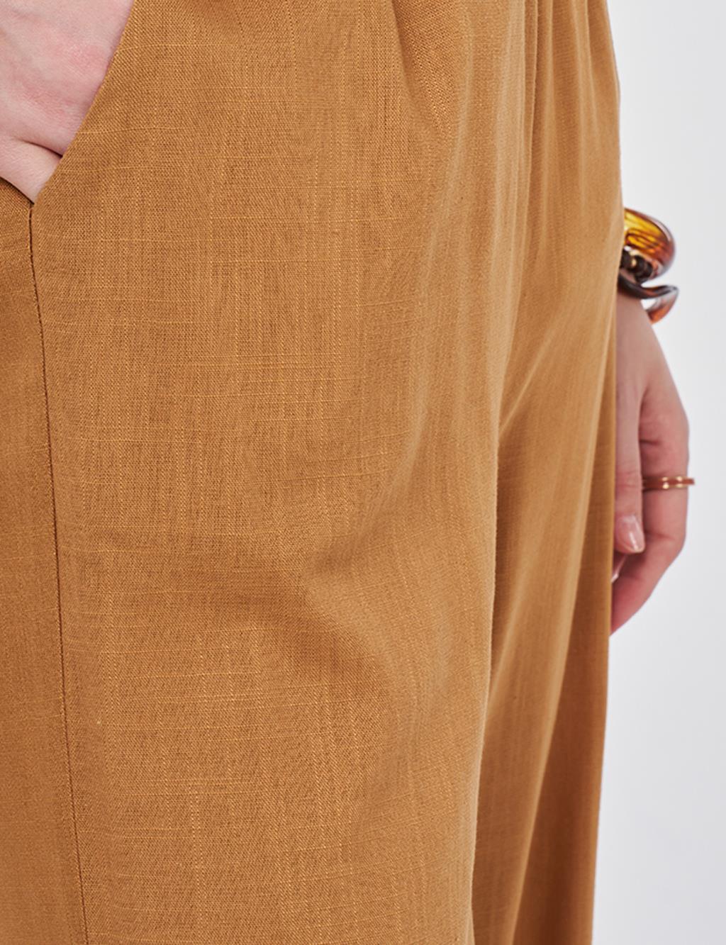 Bel Lastikli Keten Viskon Pantolon Taba