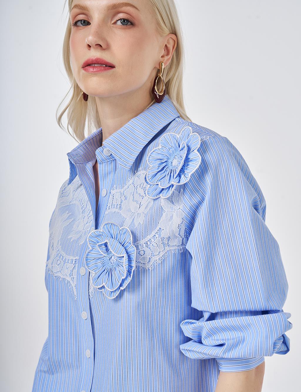 Lace-Trimmed Cotton-Viscose Tunic Light Aviator Blue