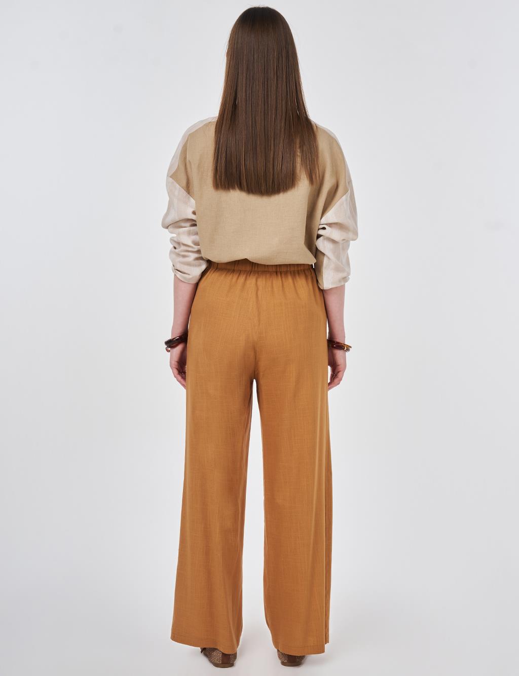 Bel Lastikli Keten Viskon Pantolon Taba