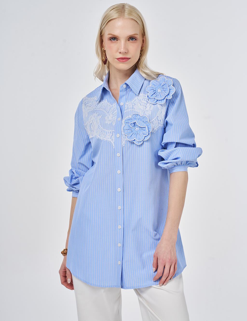 Lace-Trimmed Cotton-Viscose Tunic Light Aviator Blue