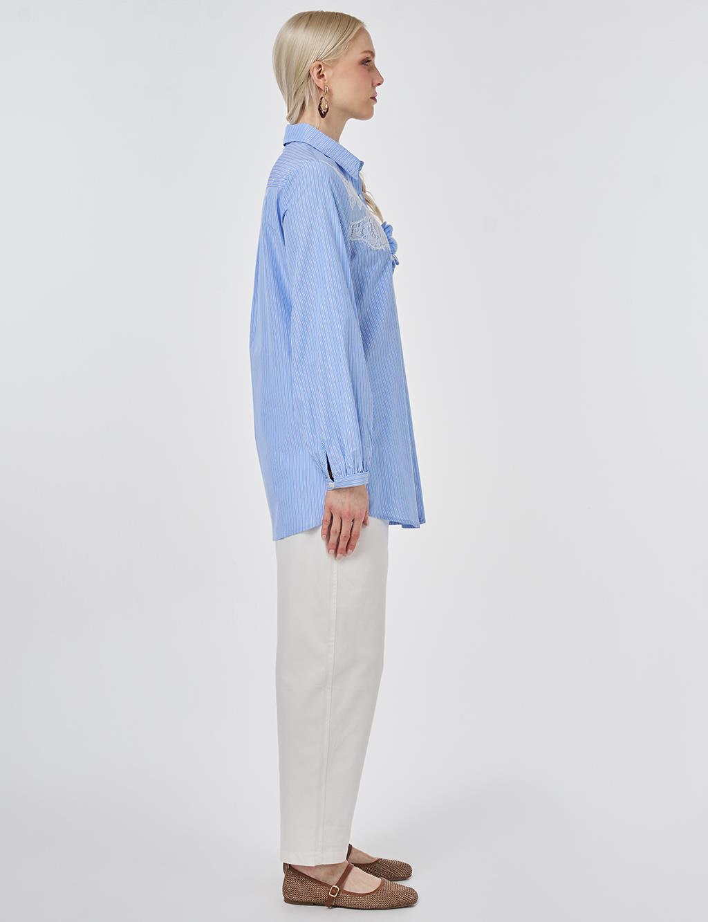 Lace-Trimmed Cotton-Viscose Tunic Light Aviator Blue