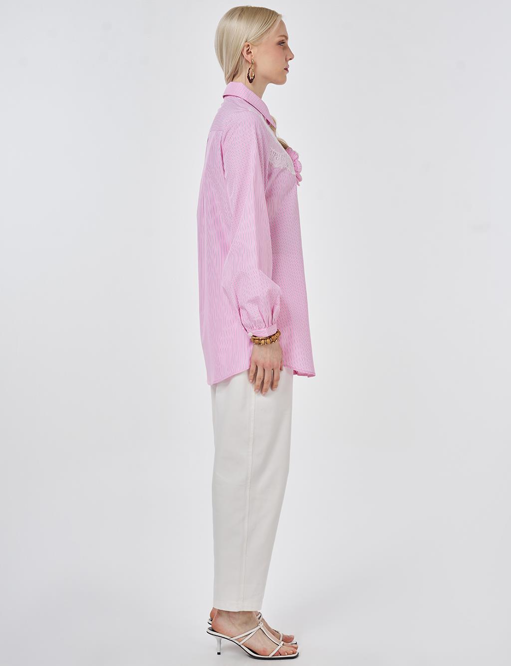 Lace-Trimmed Cotton-Viscose Tunic Candy Pink