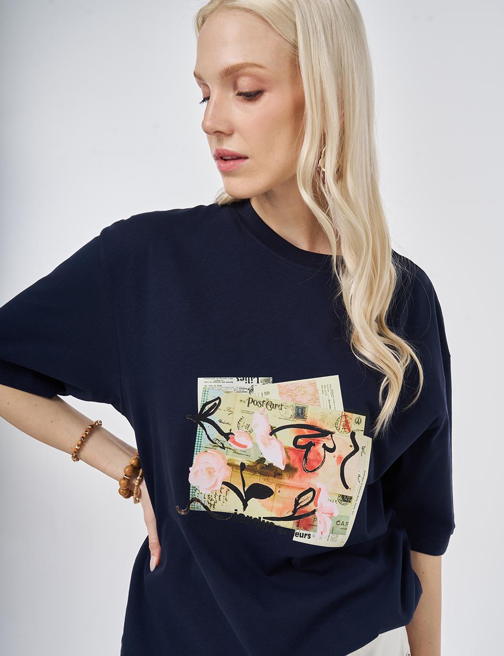 Print Detail T-shirt, Dark Navy