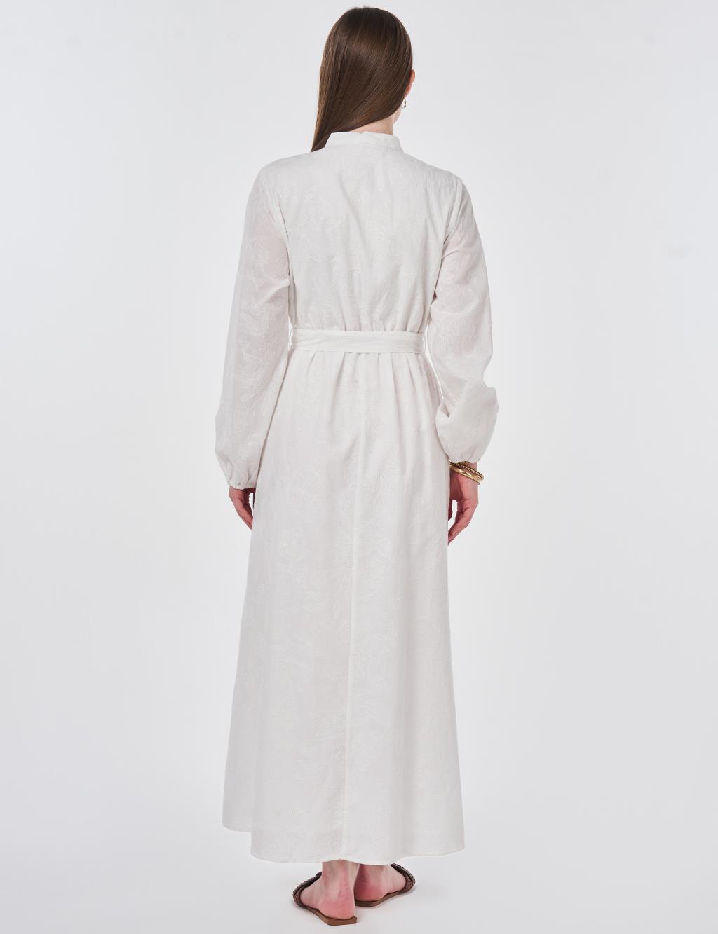 100% Cotton Embroidered Dress, Ecru