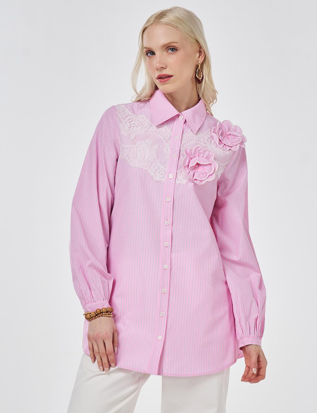 Lace-Trimmed Cotton-Viscose Tunic Candy Pink