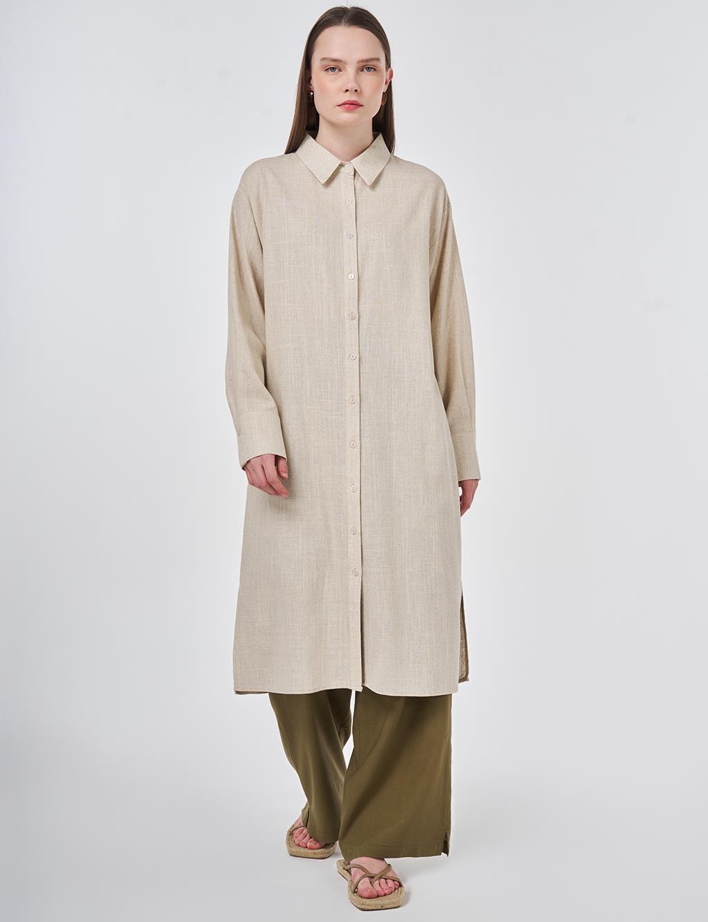 Linen Viscose Long Tunic, Stone
